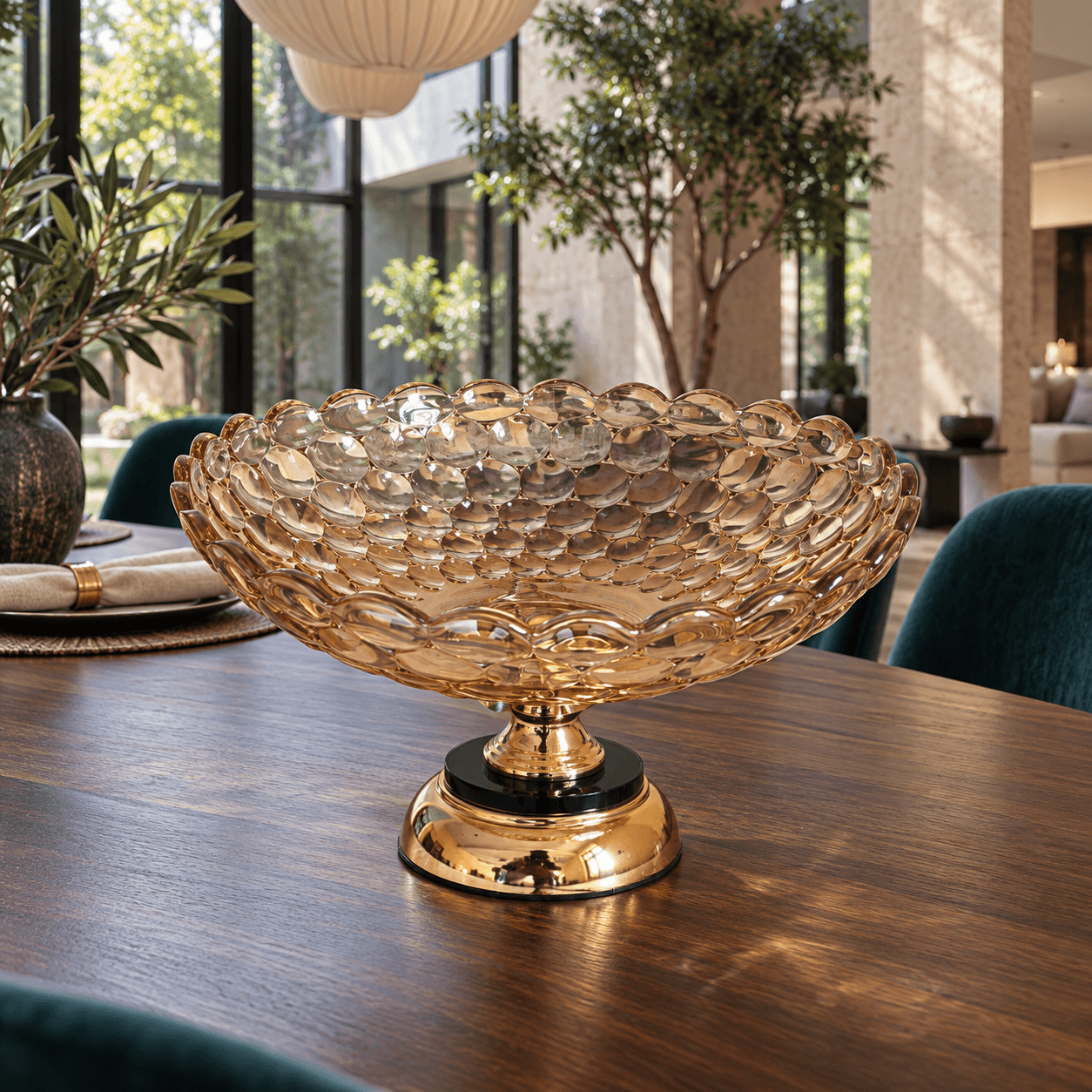 Luxury Golden Glass Pedestal Bowl – Decorative Centrepiece Fruit & Serving Bowl
