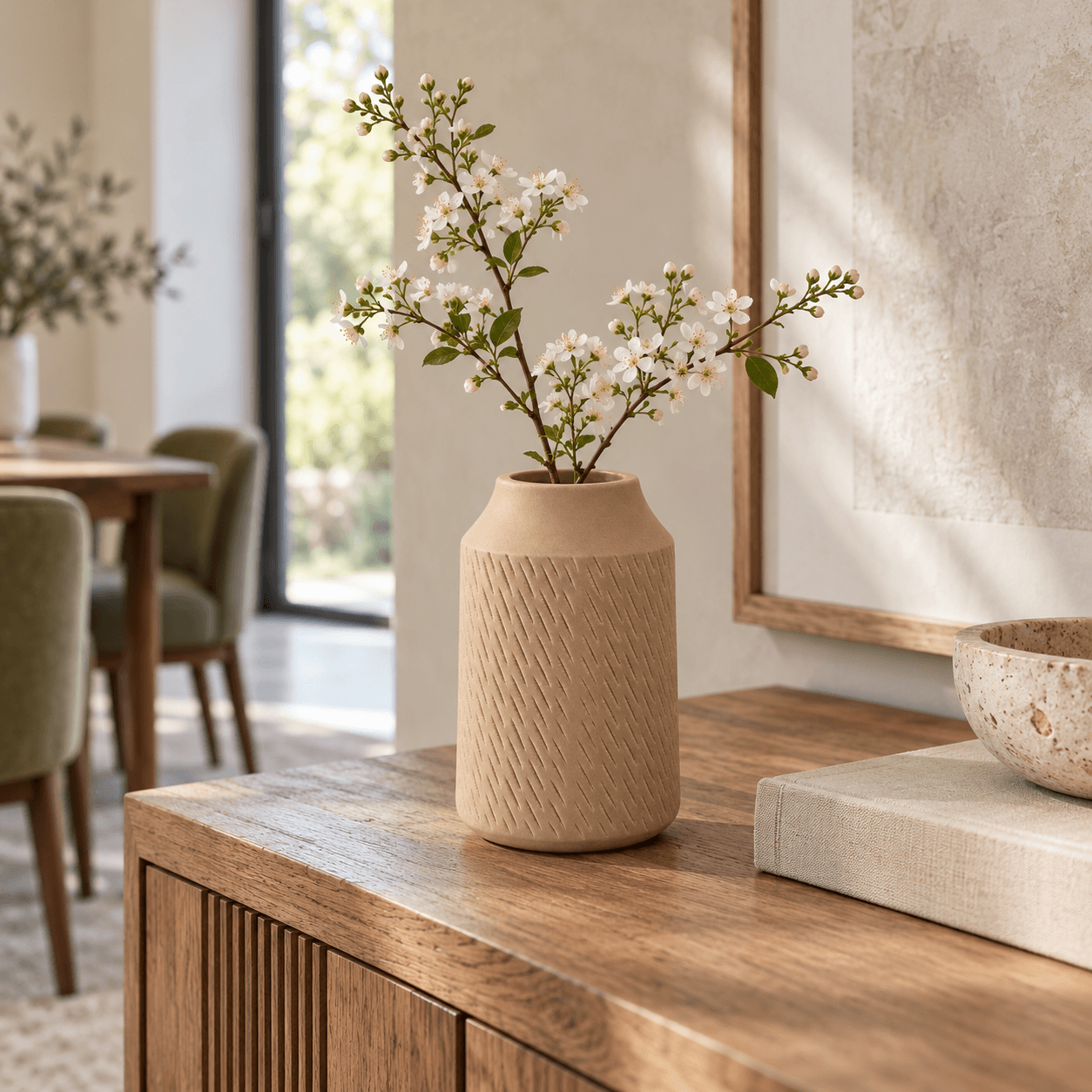 Clay Beige Diagonal-Pattern Vase