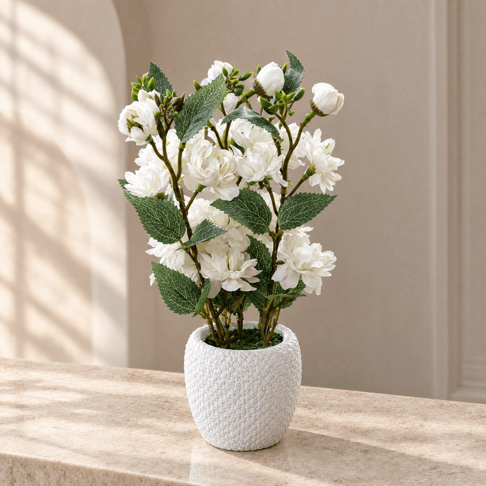 Ivory Floral Arrangement in Textured White Pot, view 1 of 3