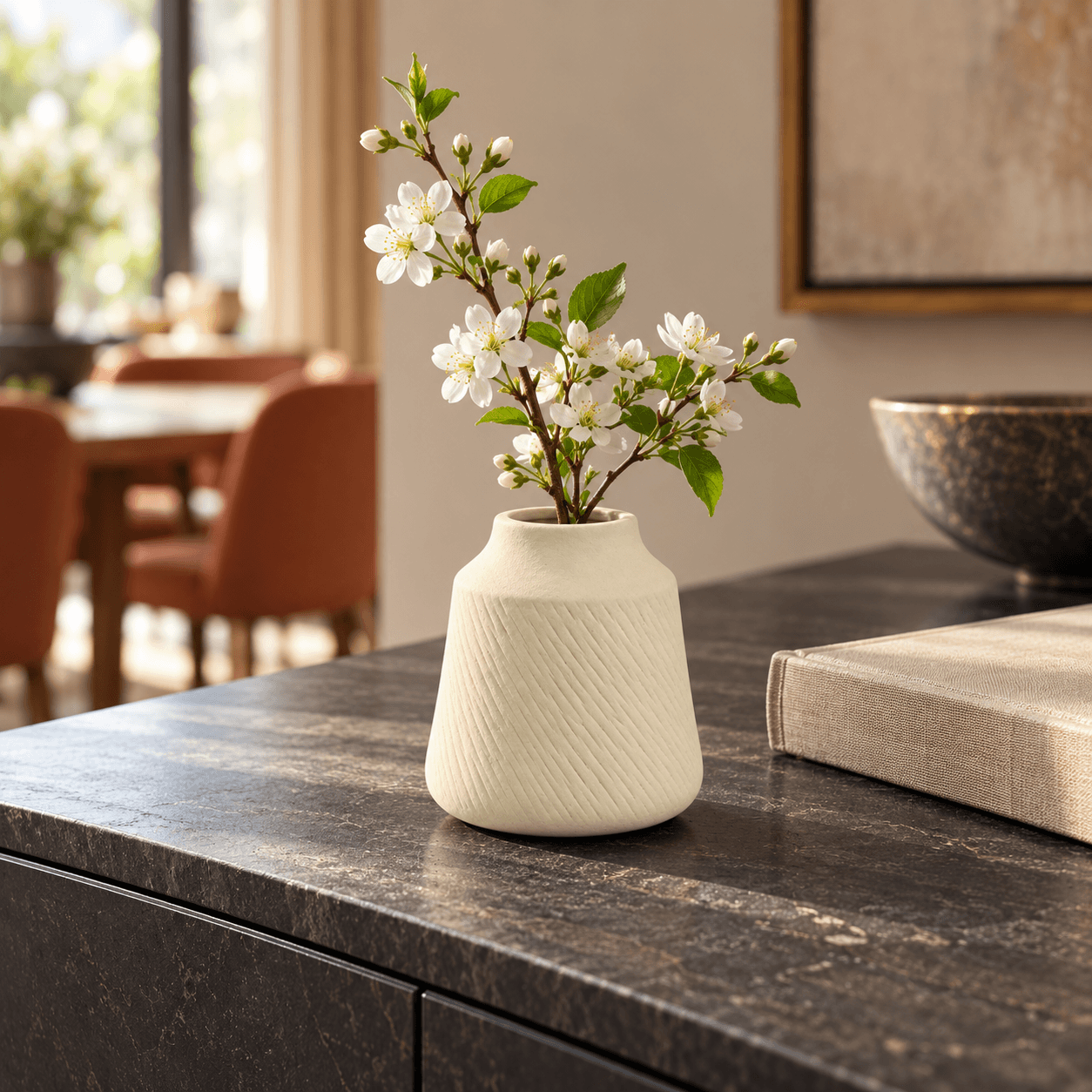 Cream Diagonal-Pattern Vase