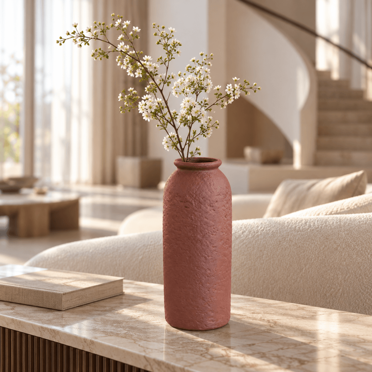 Tall Brick Red Textured Vase