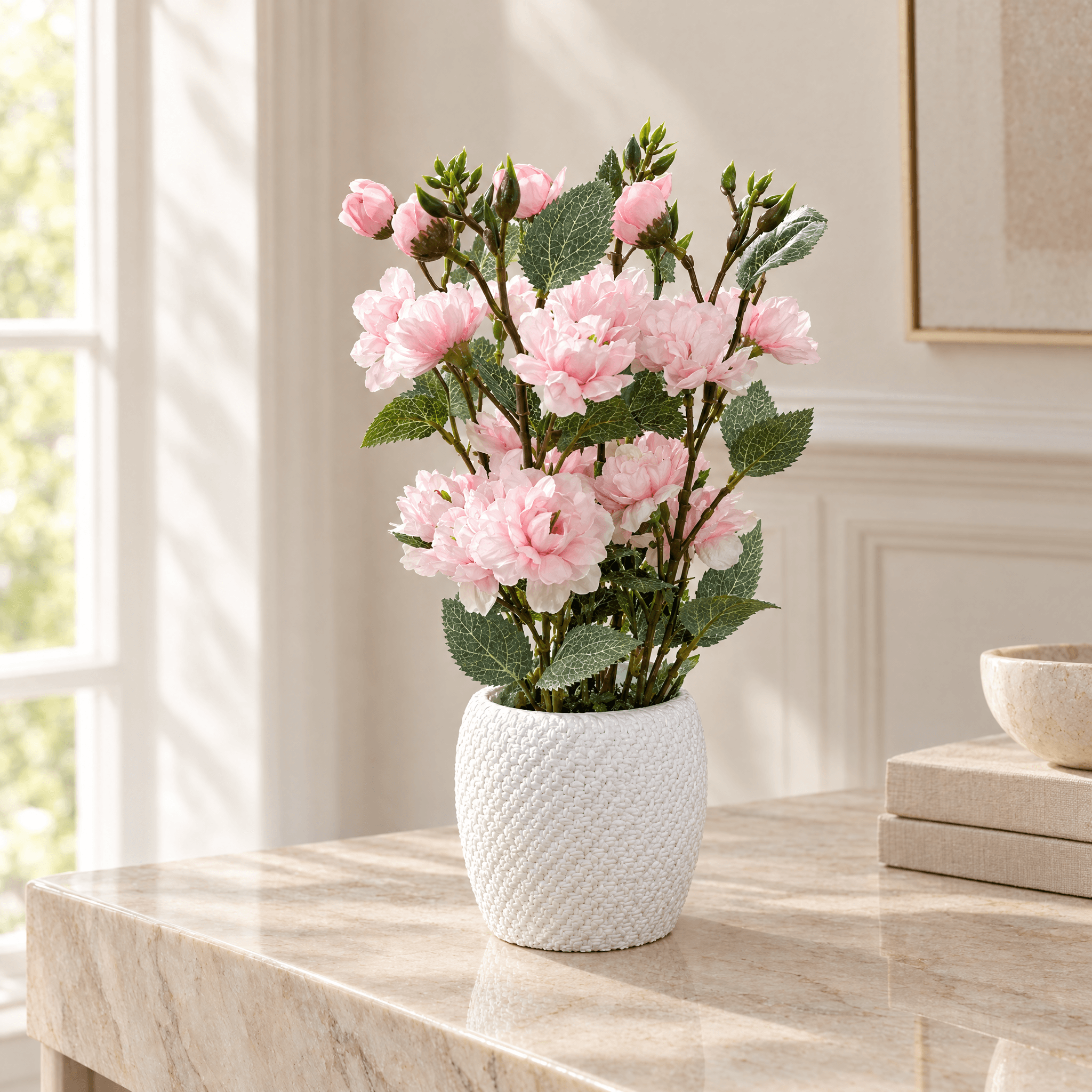 Light Pink Rose Arrangement in Textured White Pot, view 1 of 3