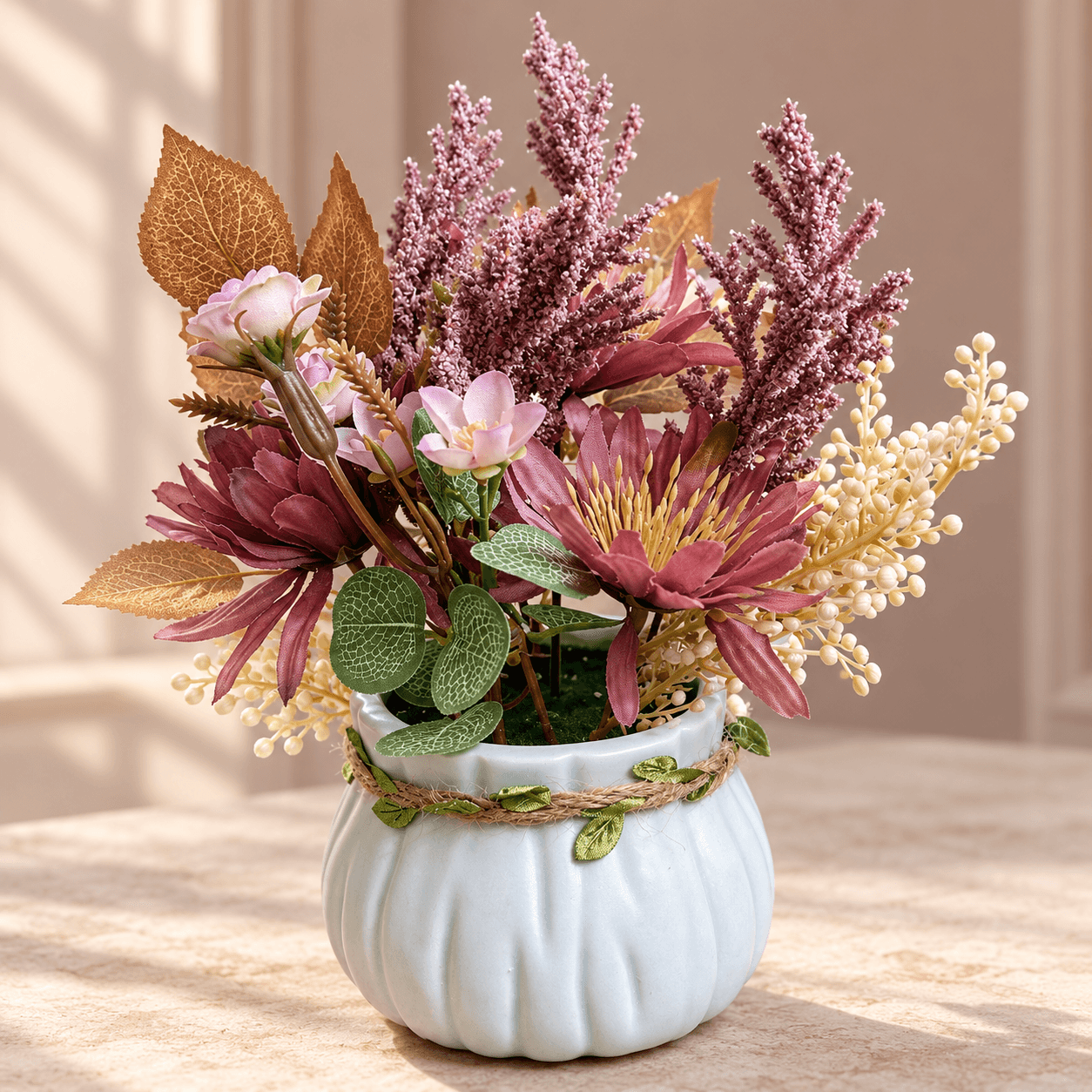 Mauve Floral Arrangement in Pale Pot, view 1 of 3