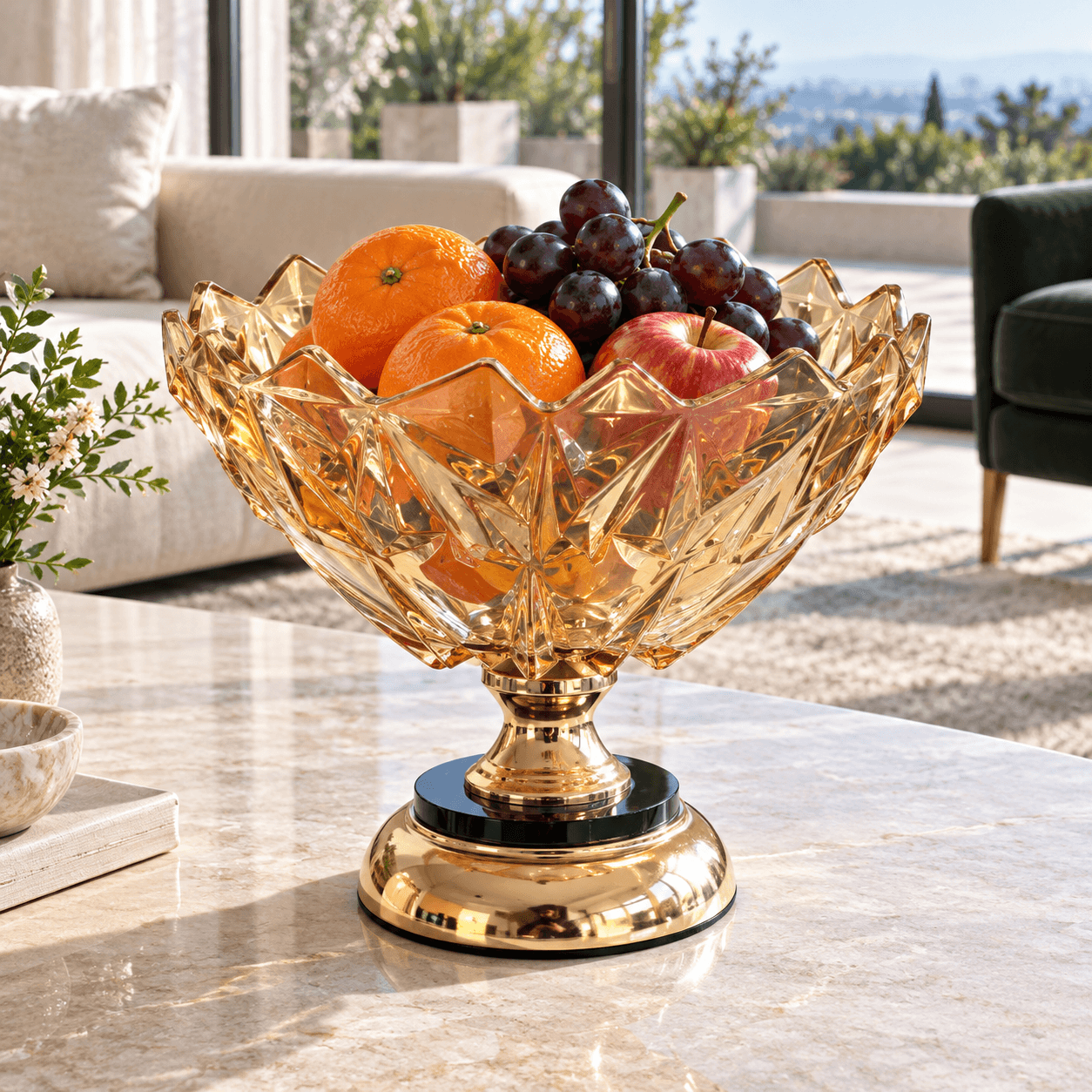 Luxury Golden Glass Crystal Pedestal Bowl – Decorative Centerpiece