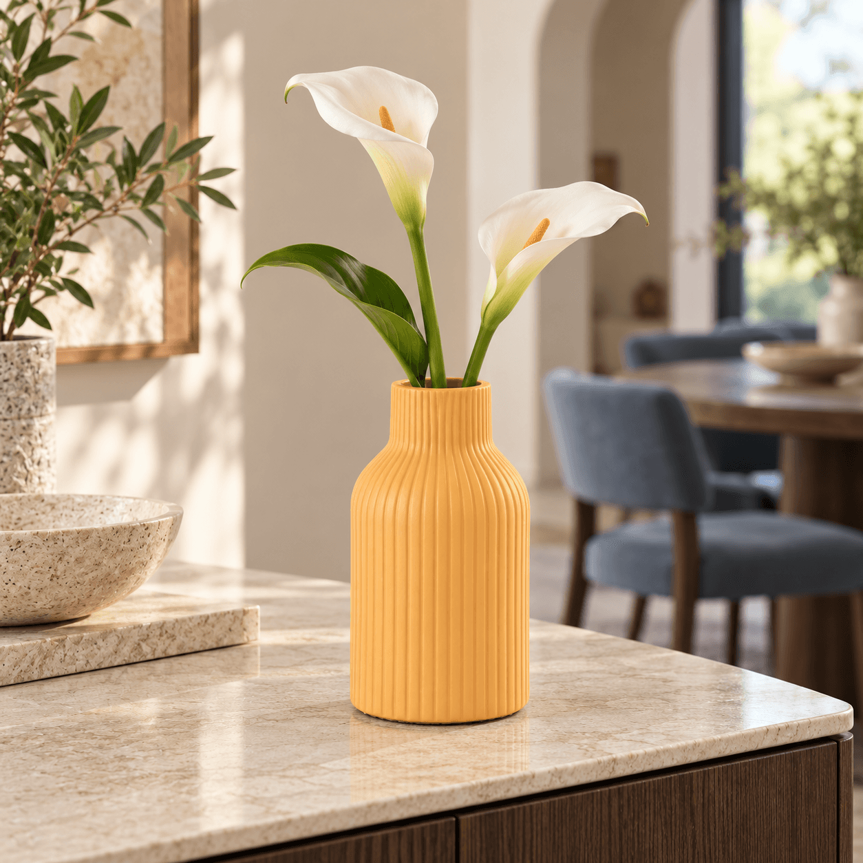 Light Orange Ribbed Bottle Vase