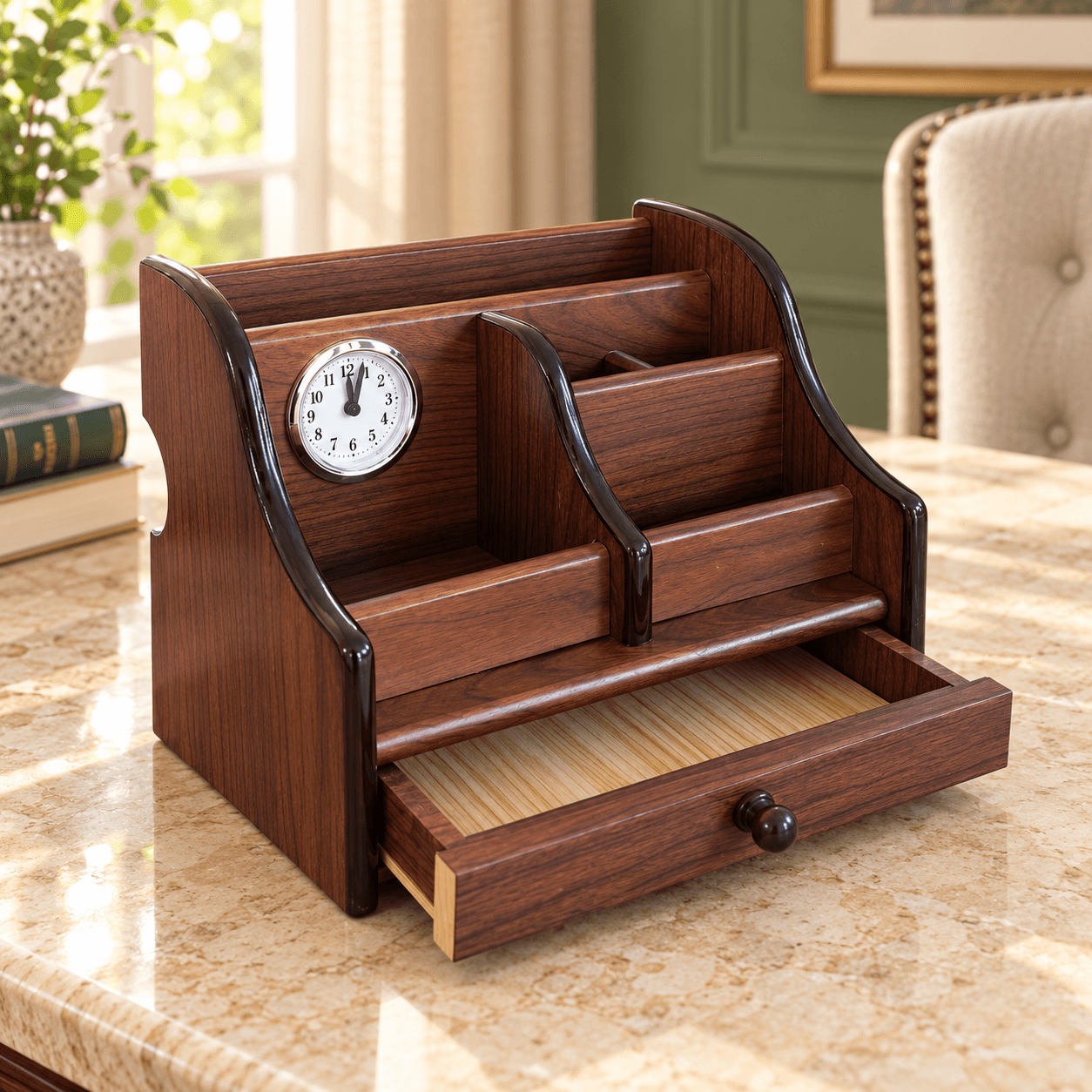 Multi-Section Desk Organiser with Clock