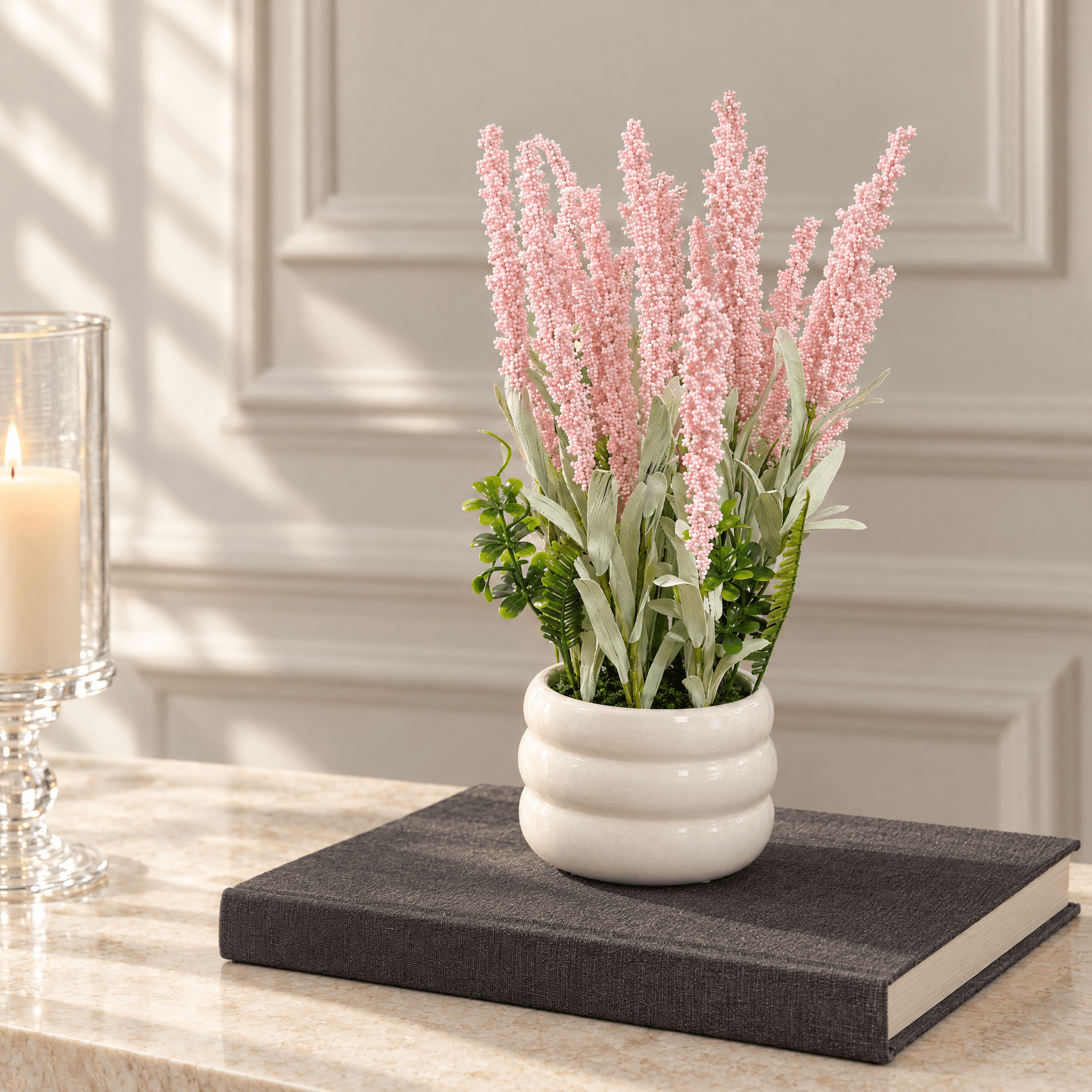 Blush Pink Botanical Arrangement in Ribbed Pot, view 1 of 3