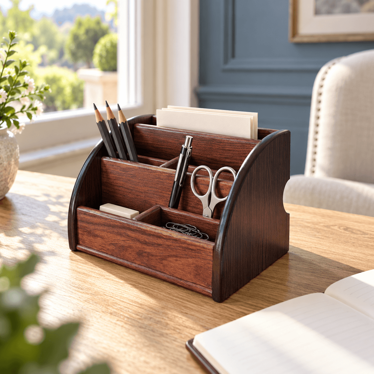 Wooden Desk Organizer with Multiple Compartments