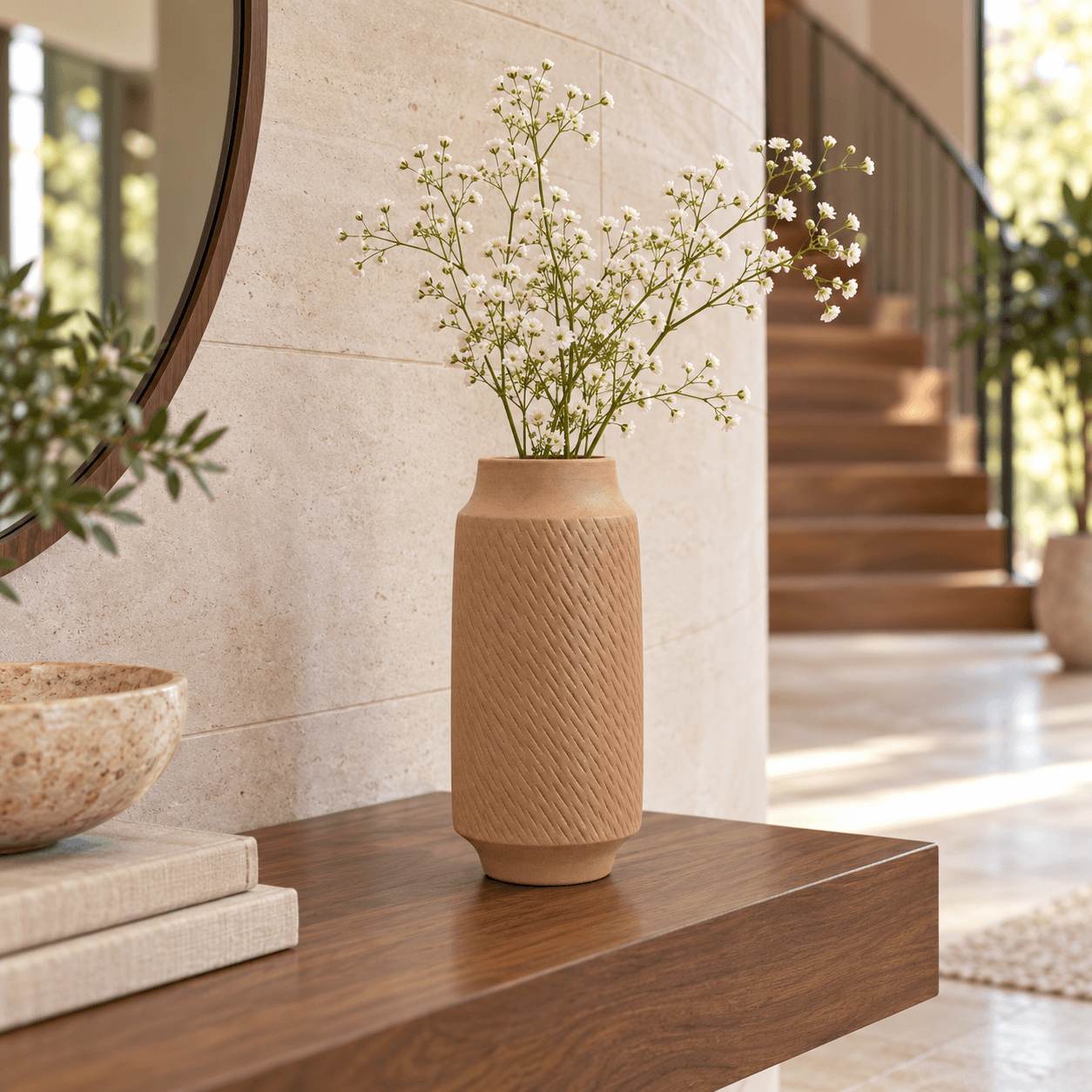 Light Brown Diagonal-Pattern Footed Vase