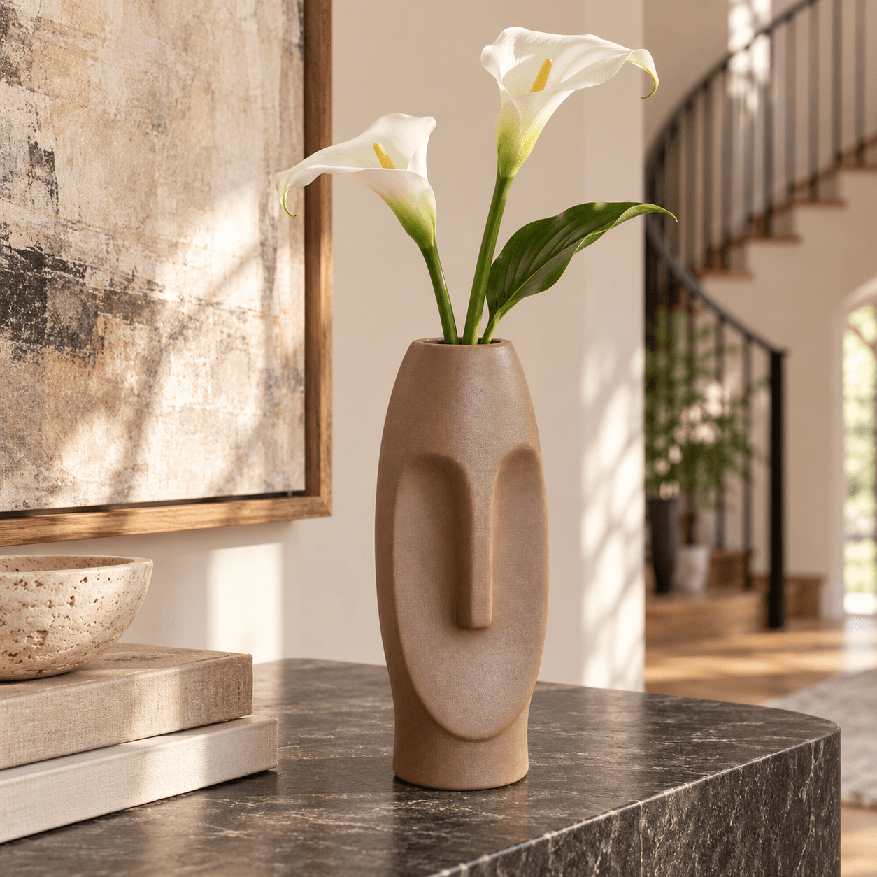 Brown Sculpted Face Vase