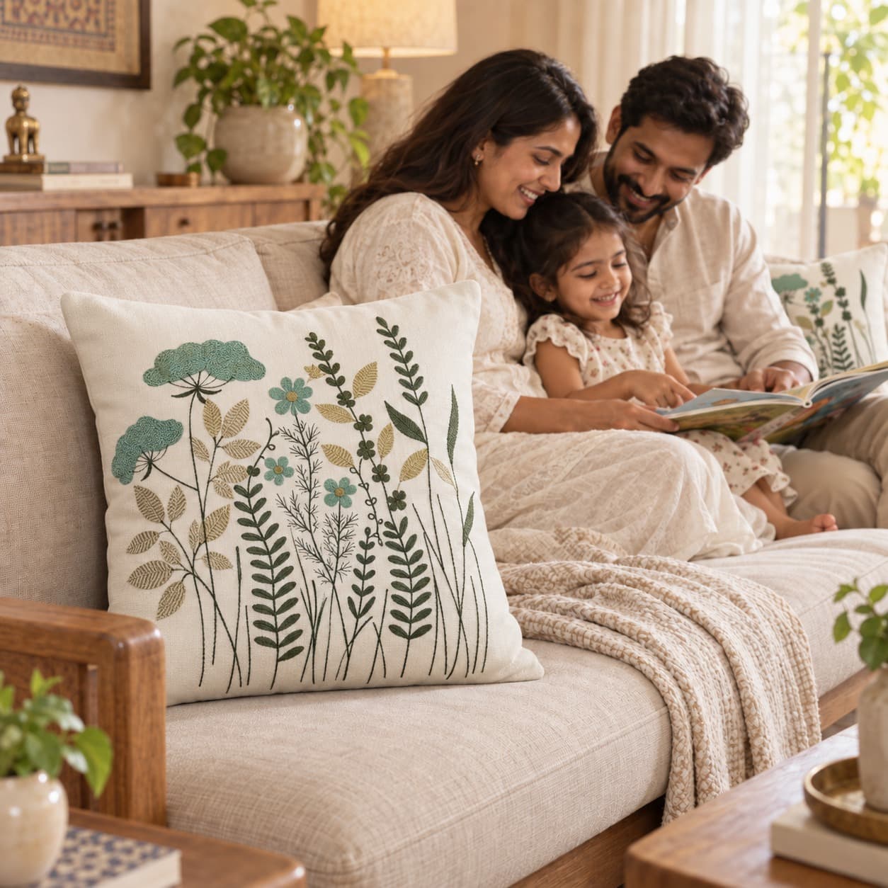 Meadow Bloom Embroidered Cushion Cover