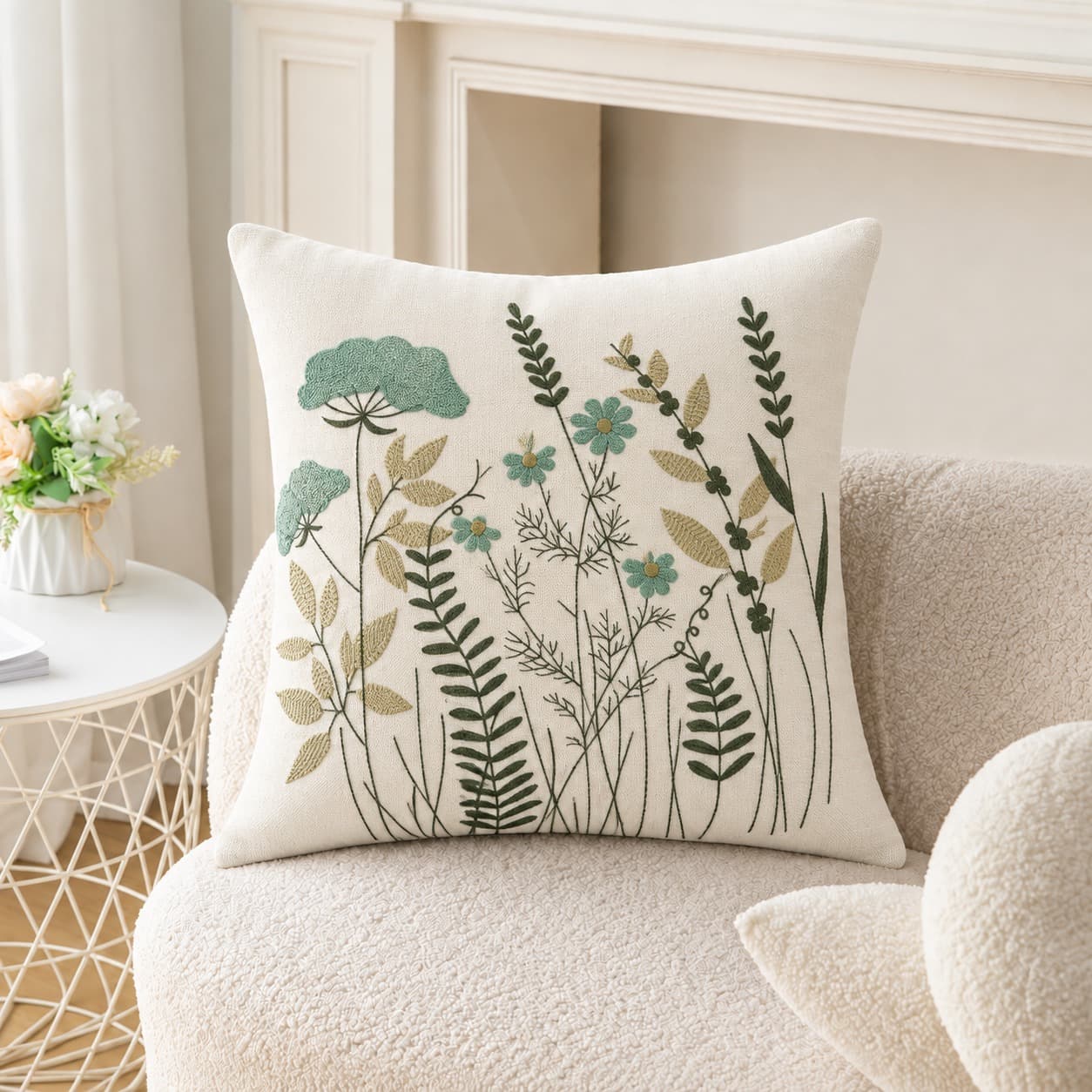 Meadow Bloom Embroidered Cushion Cover