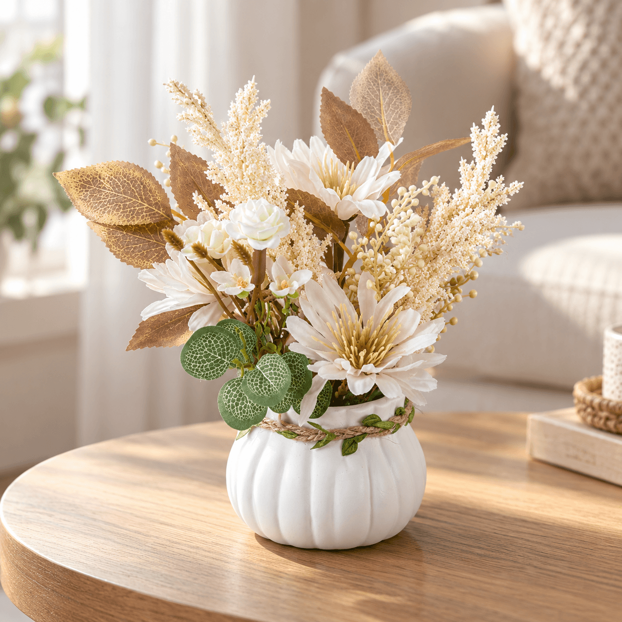 Ivory Floral Arrangement in White Pot, view 1 of 5