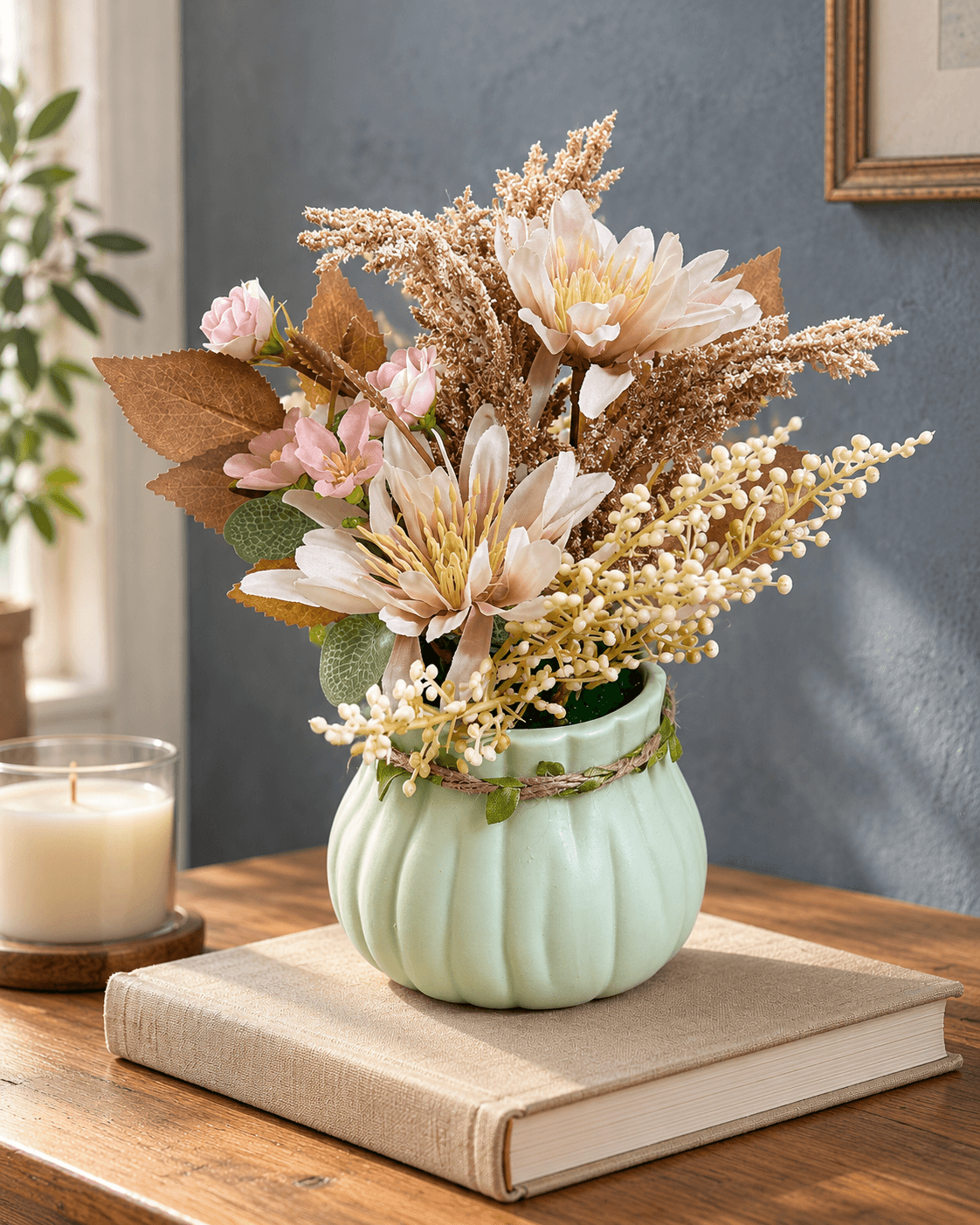Blush Floral Arrangement in Mint Pot, view 1 of 4