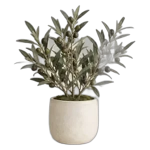 Faux olive plant in a stone pot